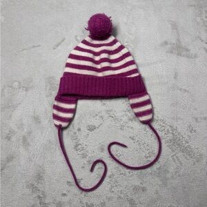 Baby CZ by Carolina Zapf 100% Cashmere Knit Pom Striped Ear Muff Beanie 18-24 M